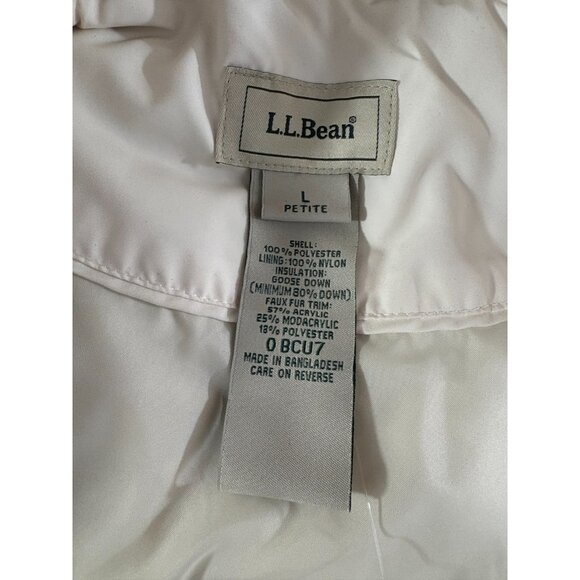 LL Bean Warm Long Goose Down Puffer Hood Coat Jacket sz L Petite co: white NWOT - Picture 2 of 9